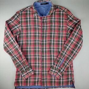 Banana Republic Men's Camden Fit Reversible Snap Shirt MEDIUM Red Plaid/Chambray